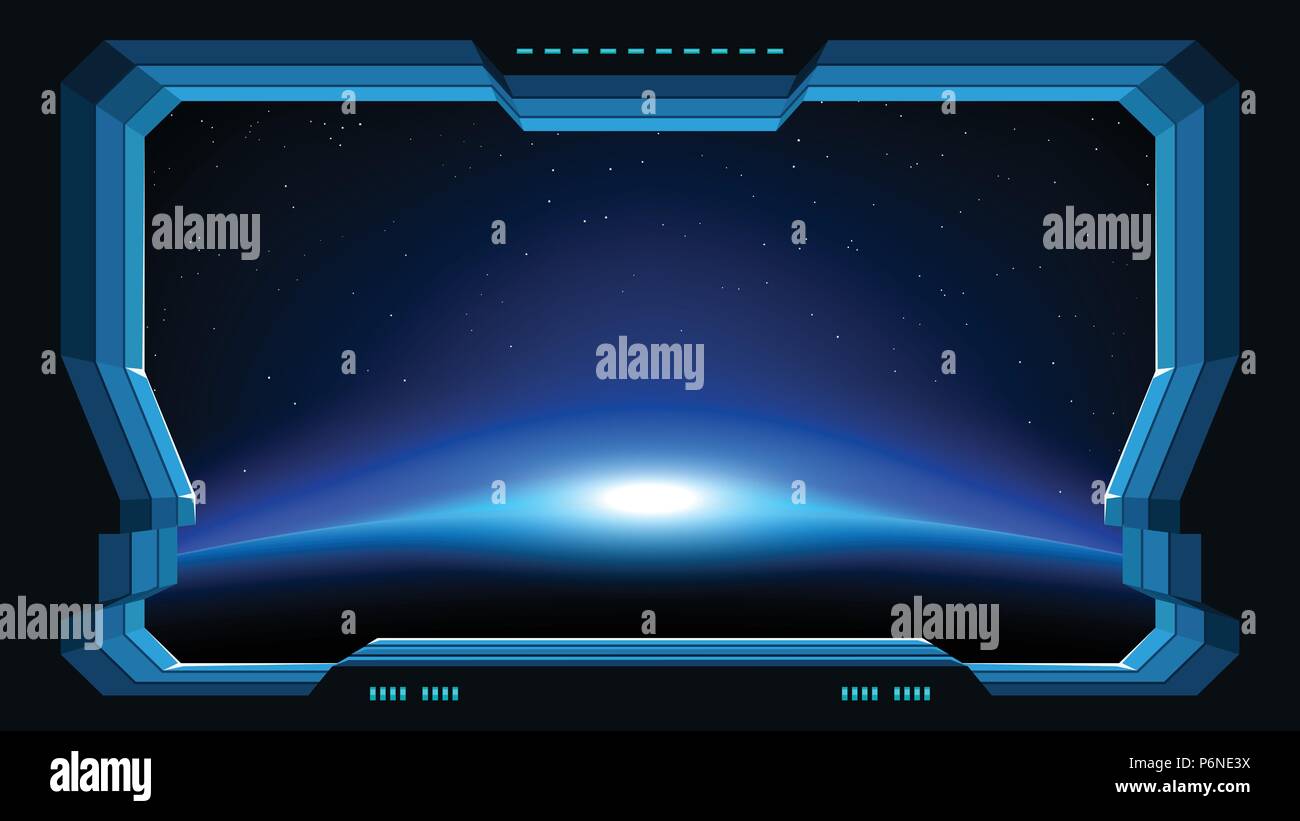 futuristic window planet view Stock Vector