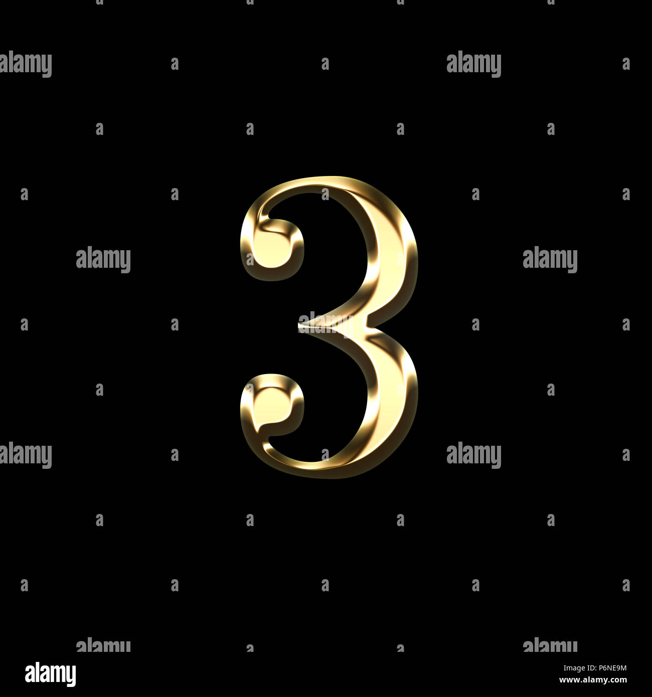 gold number three 3D illustration isolated on black background Stock