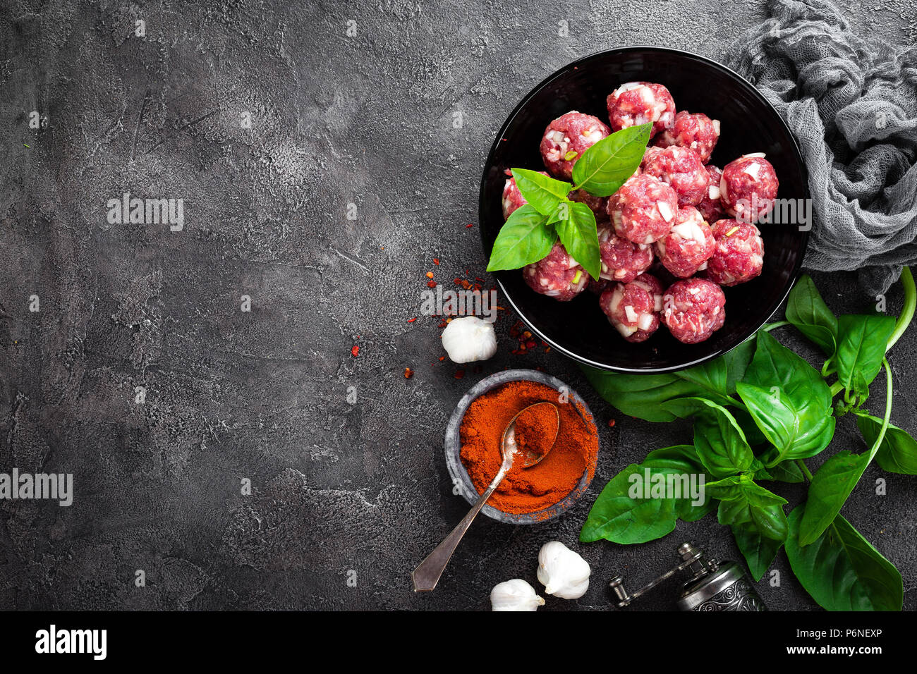 Beef meatballs. Cooking raw beef meatballs Stock Photo