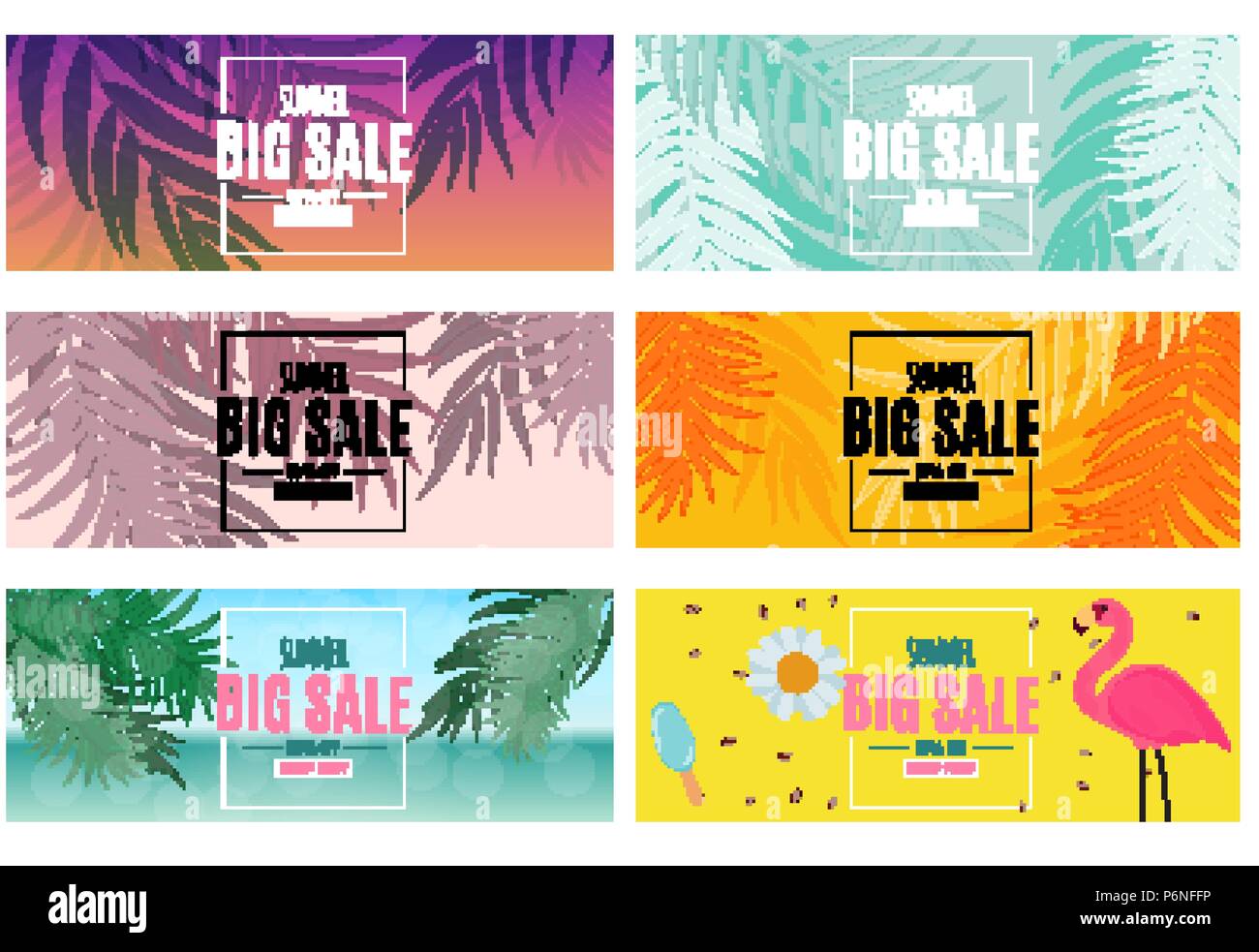 Abstract Summer Sale Background with Palm Leaves and Flamingo ...