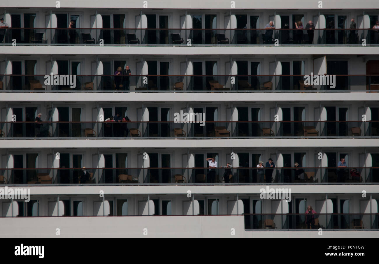Few passengers on cruise ship balcony Stock Photo