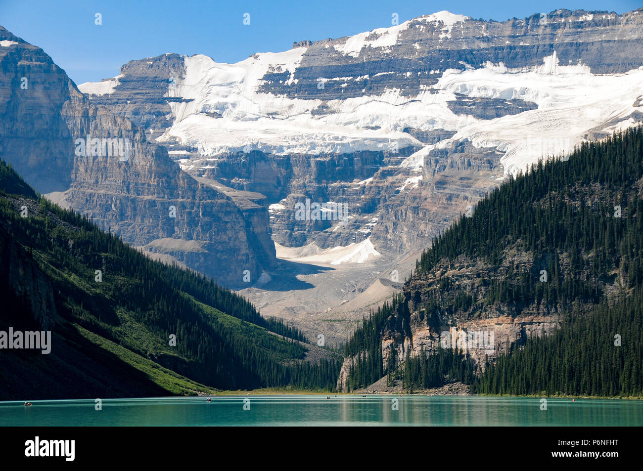 Lake Louise with backdrop of Mount Victoria Stock Photo
