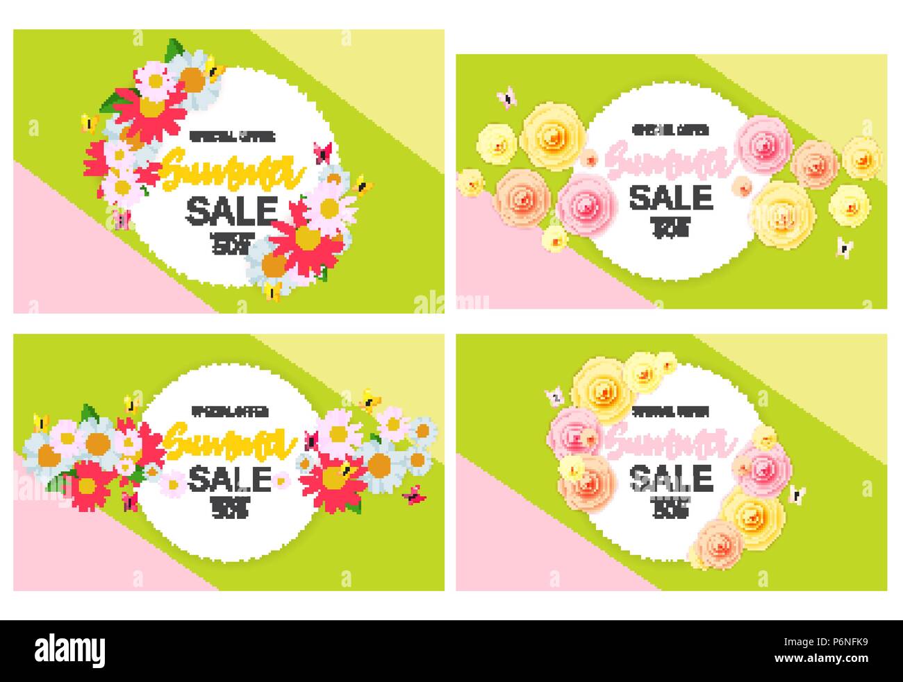 Abstract Flower Summer Sale Background with Frame and Flowers ...