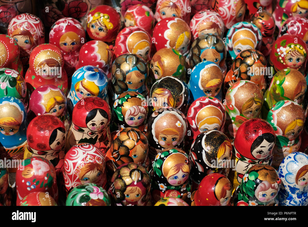 Russian souvenir dolls, Matryoshka doll collection Stock Photo