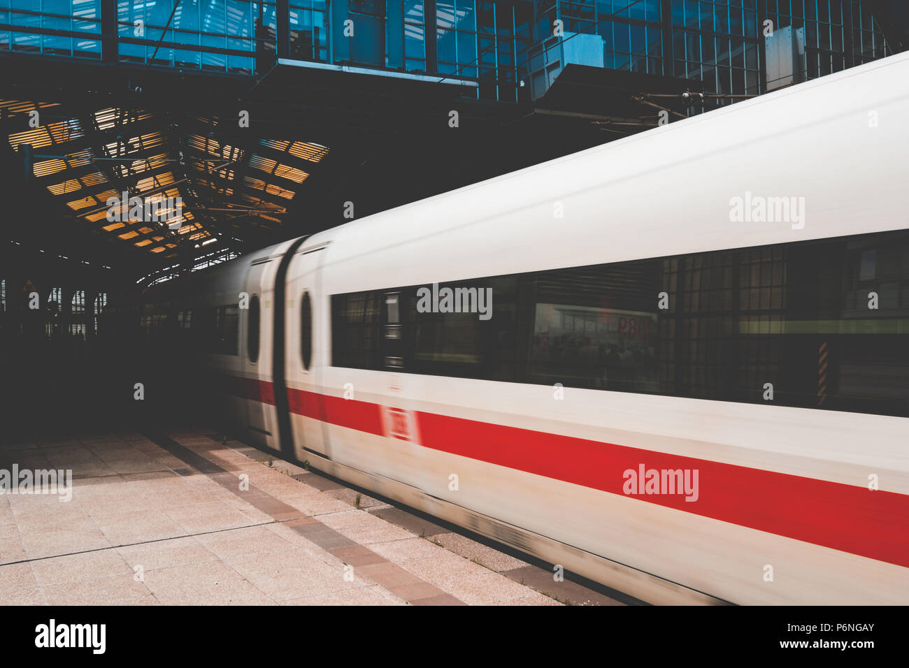 Berlin, Germany - june 2018:  ICE train departure  at station Friedrichstrasse  in Berlin, Germany Stock Photo