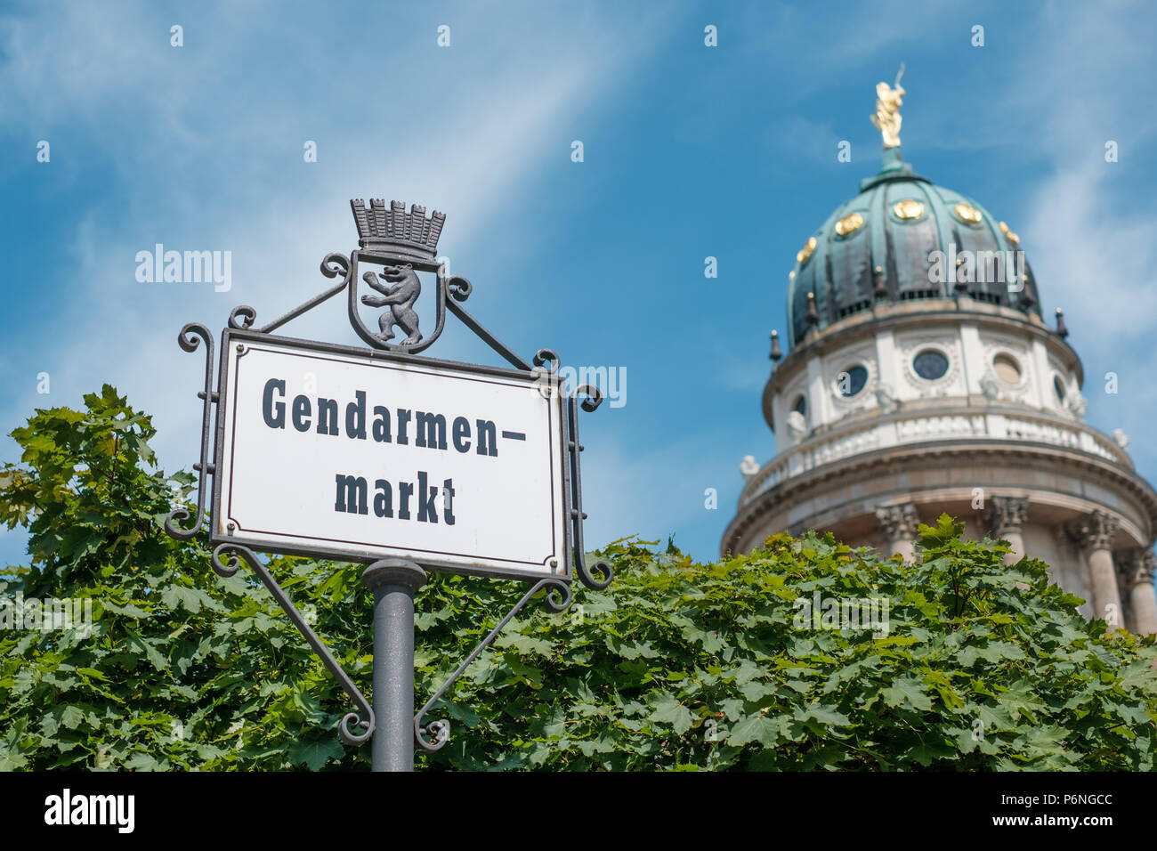 Berlin, Germany - june 2018: Gendarmenmarkt sign at historic square  in Berlin, Germany Stock Photo