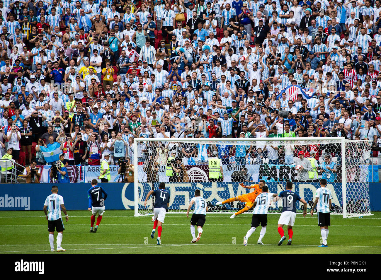 France defeats Argentina in the Round of 16 of World Cup 2018 in Kazan, Russia. Photo: Stephen Lioy Stock Photo