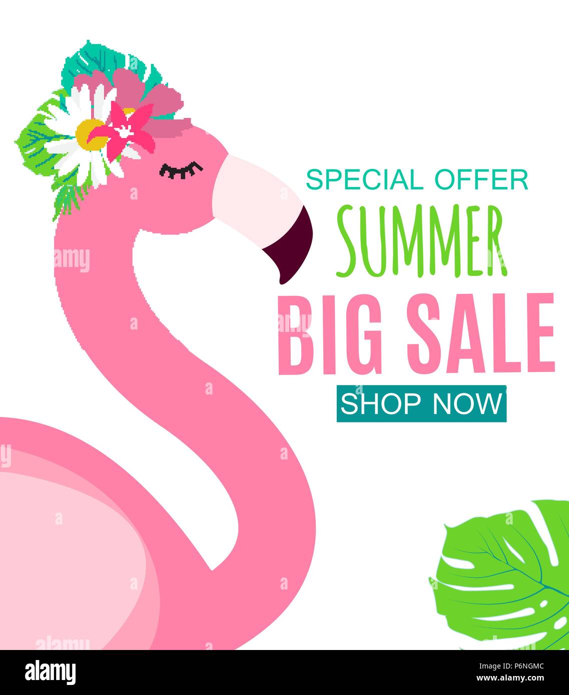 Abstract Summer Sale Background with Palm Leaves and Flamingo. Vector ...
