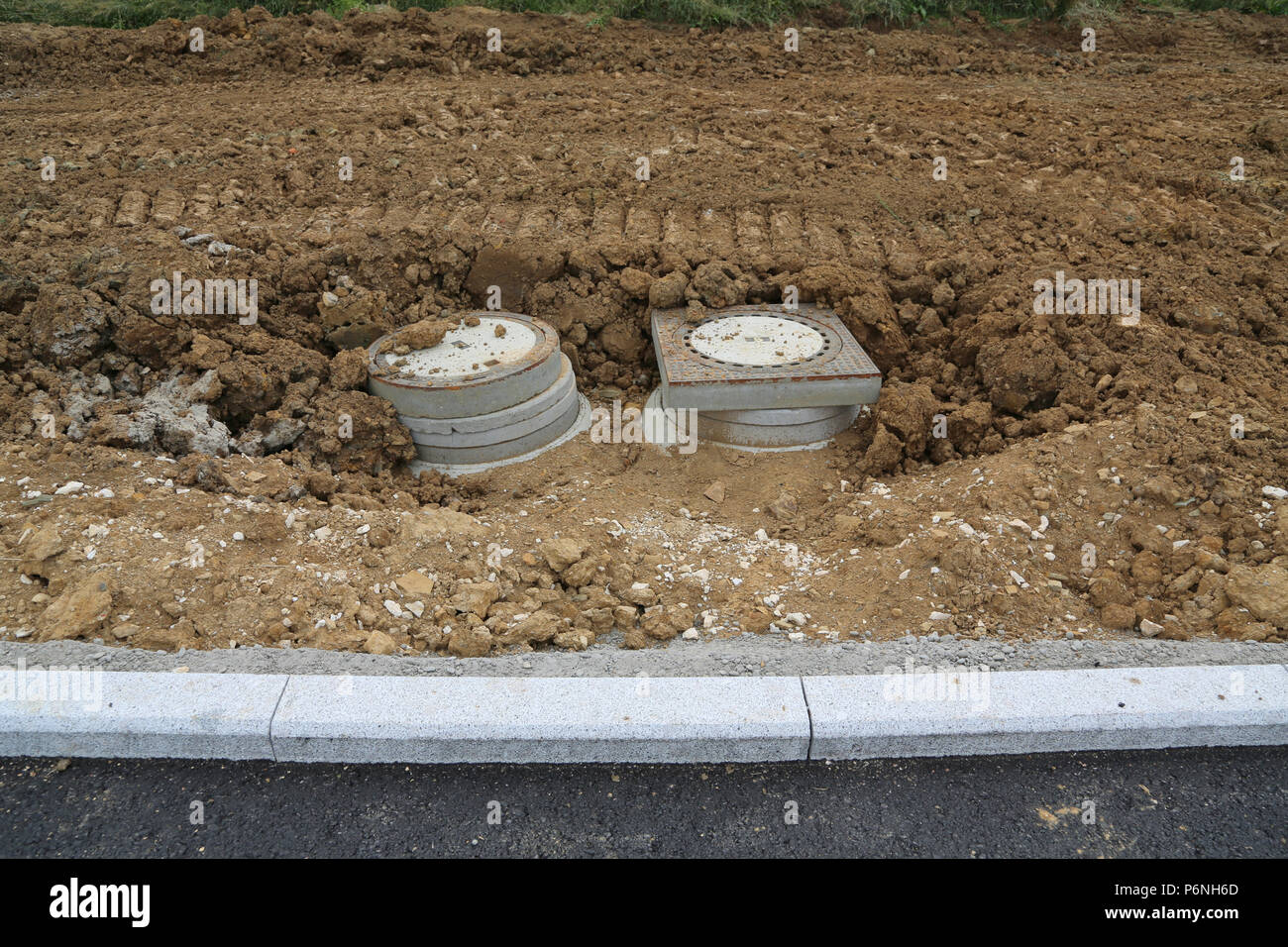 Utility line have been laid for the construction of a new residential community in Germany. Stock Photo