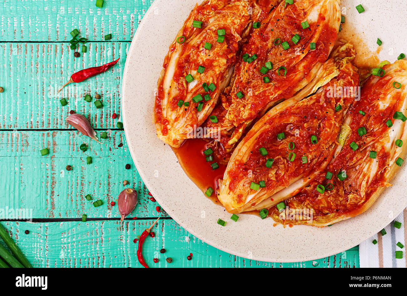 Chinese cabbage. Kimchi cabbage. Korean traditional food. Top view