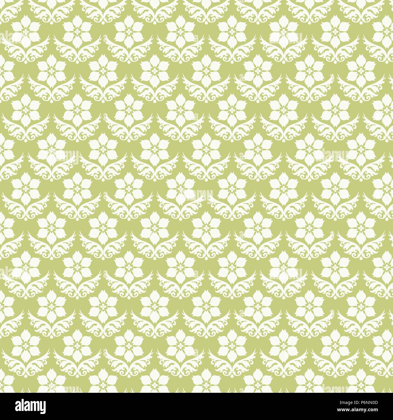 Light green vintage bloom pattern on pastel background. Retro and