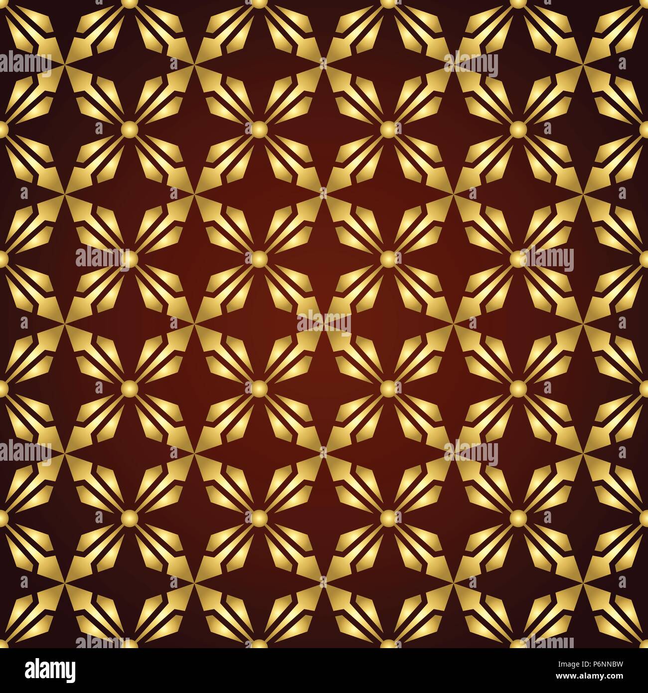 Gold abstract arrow and circle in rectangle shape seamless pattern. Modern pattern for graphic or abstract design. Stock Vector