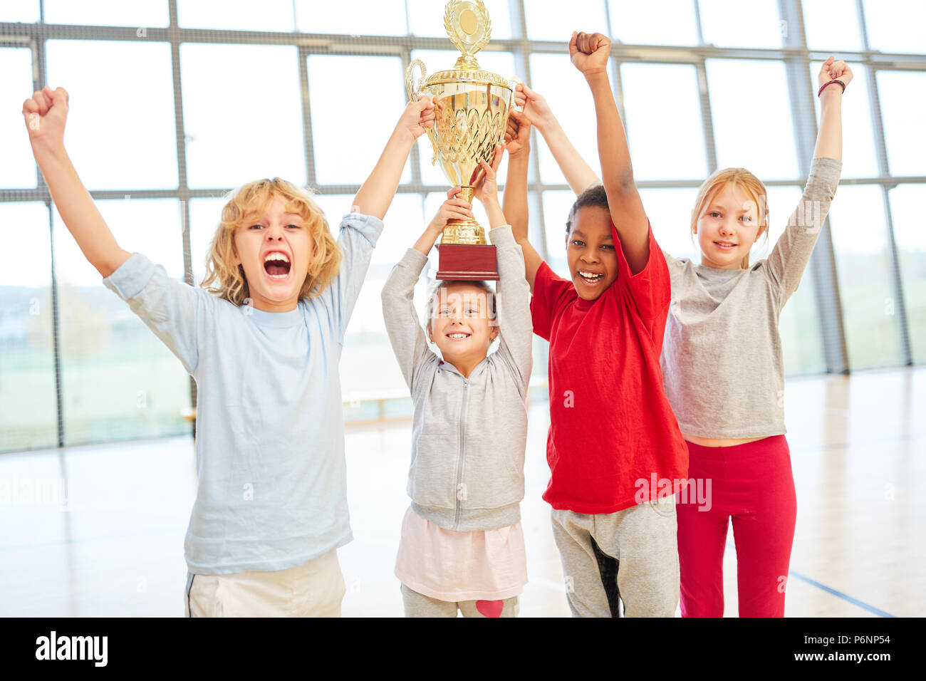 group of kids cheering