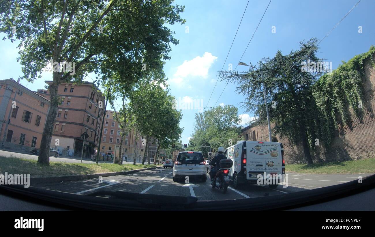 Bologna, Italy May 19, 2018 POV point of view of a car driving on