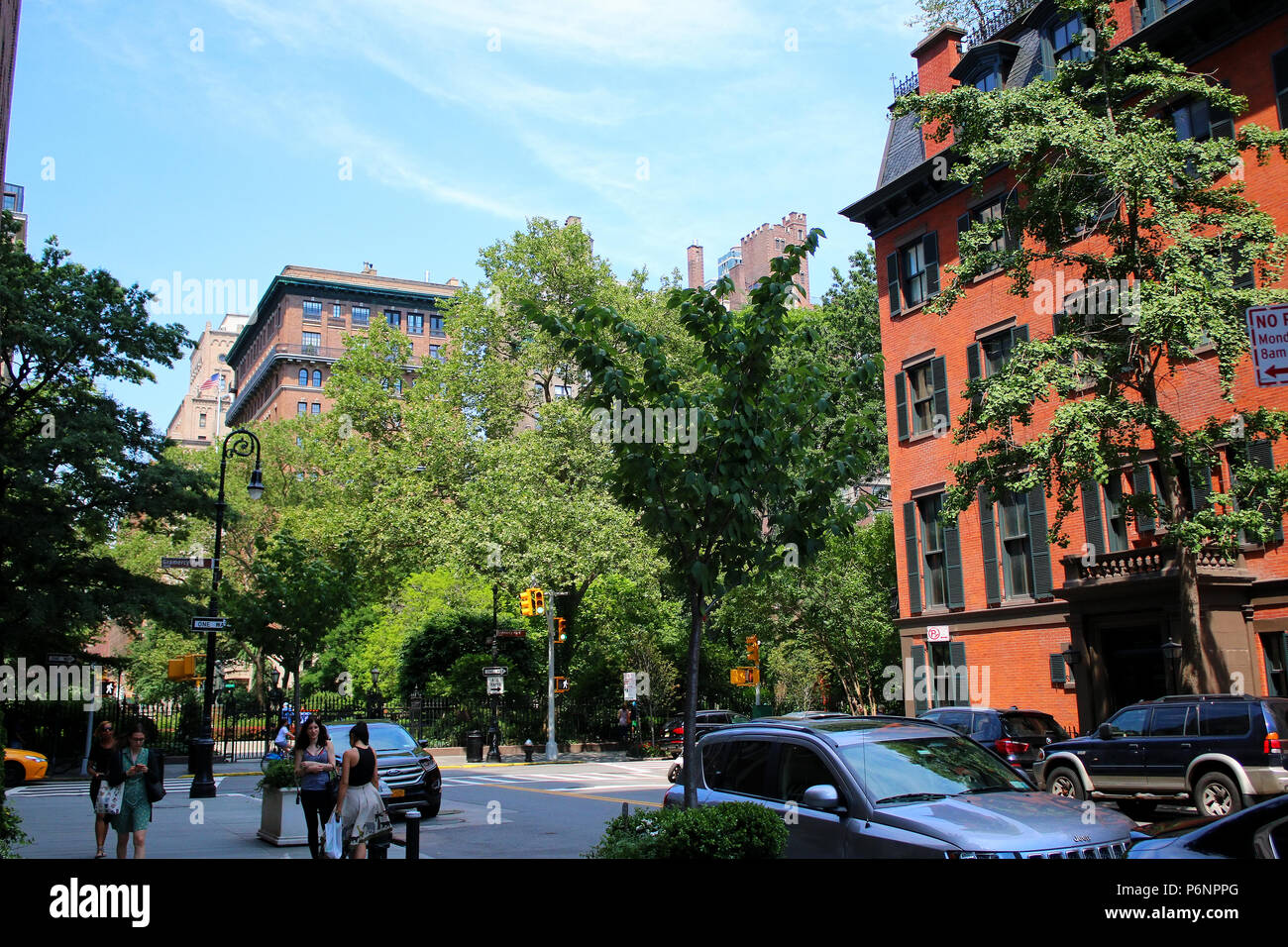 NEW YORK, NY - JUNE 22: Corner of Irving Place and Gramercy Park South, Gramercy Park Historic District, Manhattan on JUNE 22nd, 2017 in New York, USA Stock Photo