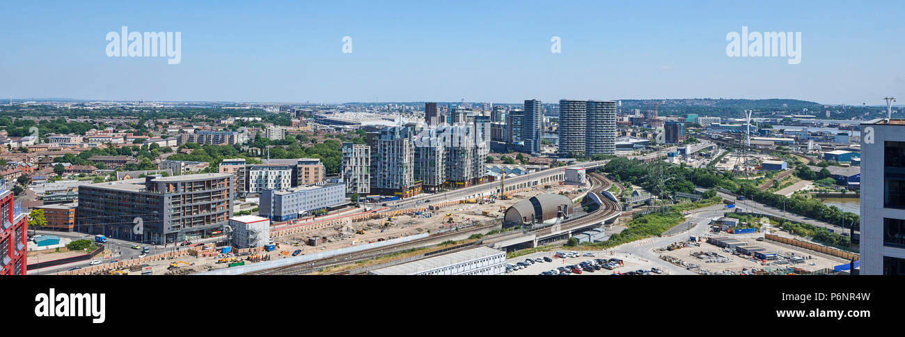 Looking east over new developments at Silvertown and Excel, London East End, UK Stock Photo