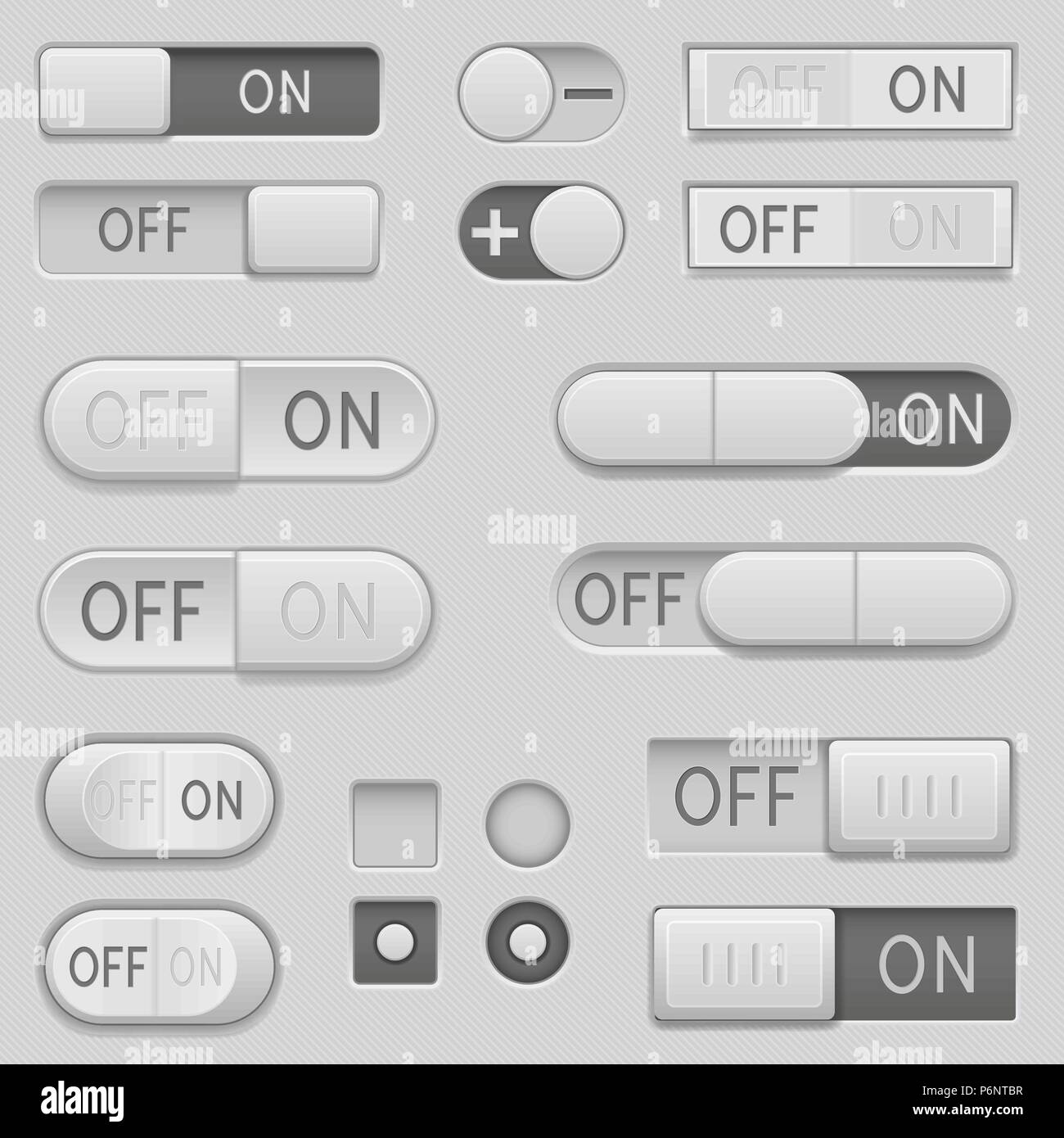 On and Off toggle switch slider buttons. Interface icons set Stock