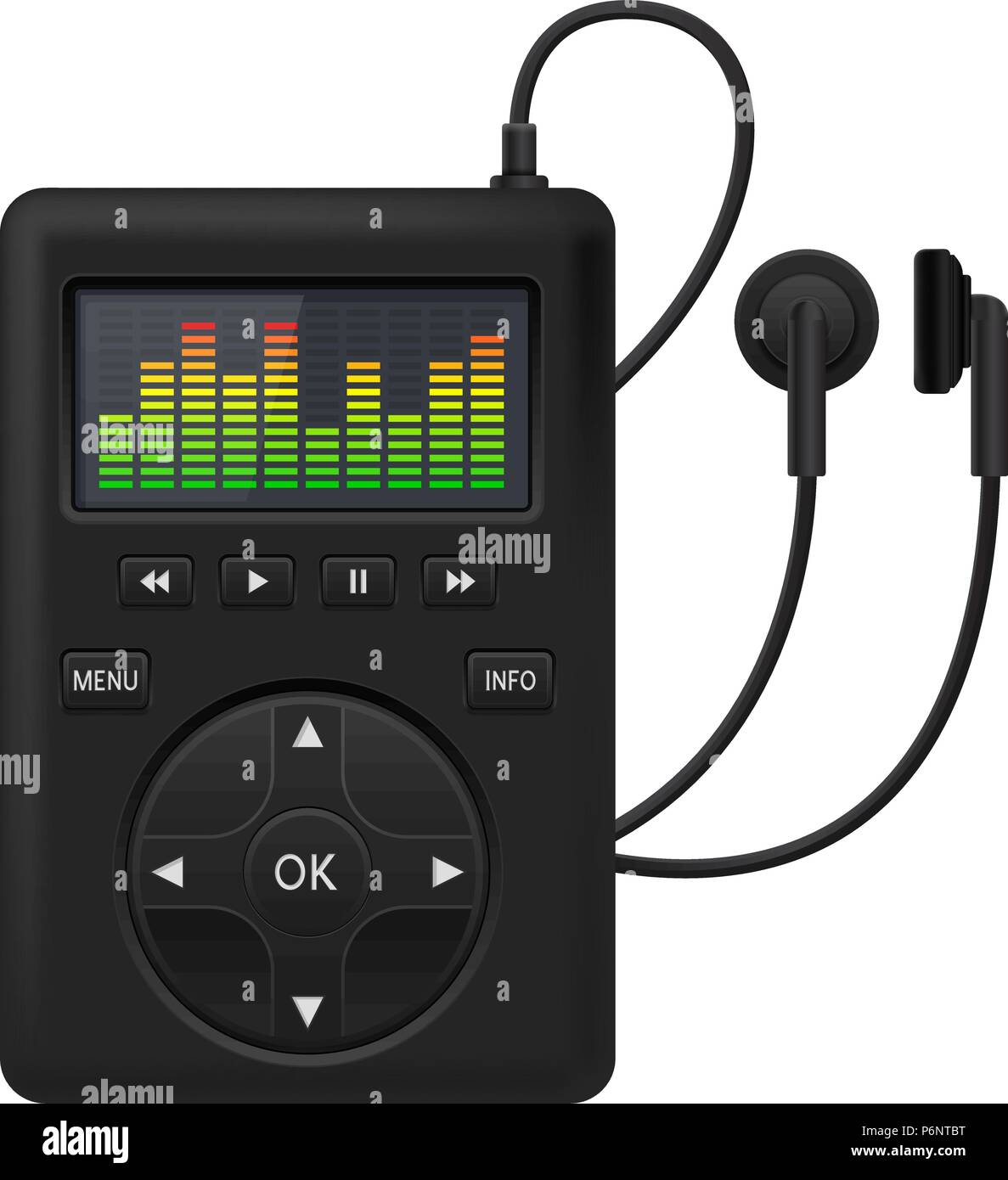Audio player. Music device with headphones Stock Vector