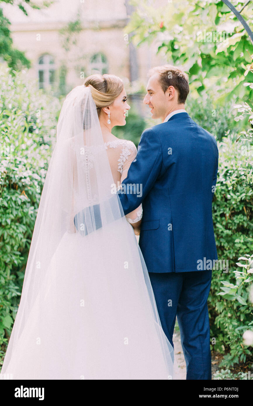 Back view of the hugging newlyweds Stock Photo - Alamy