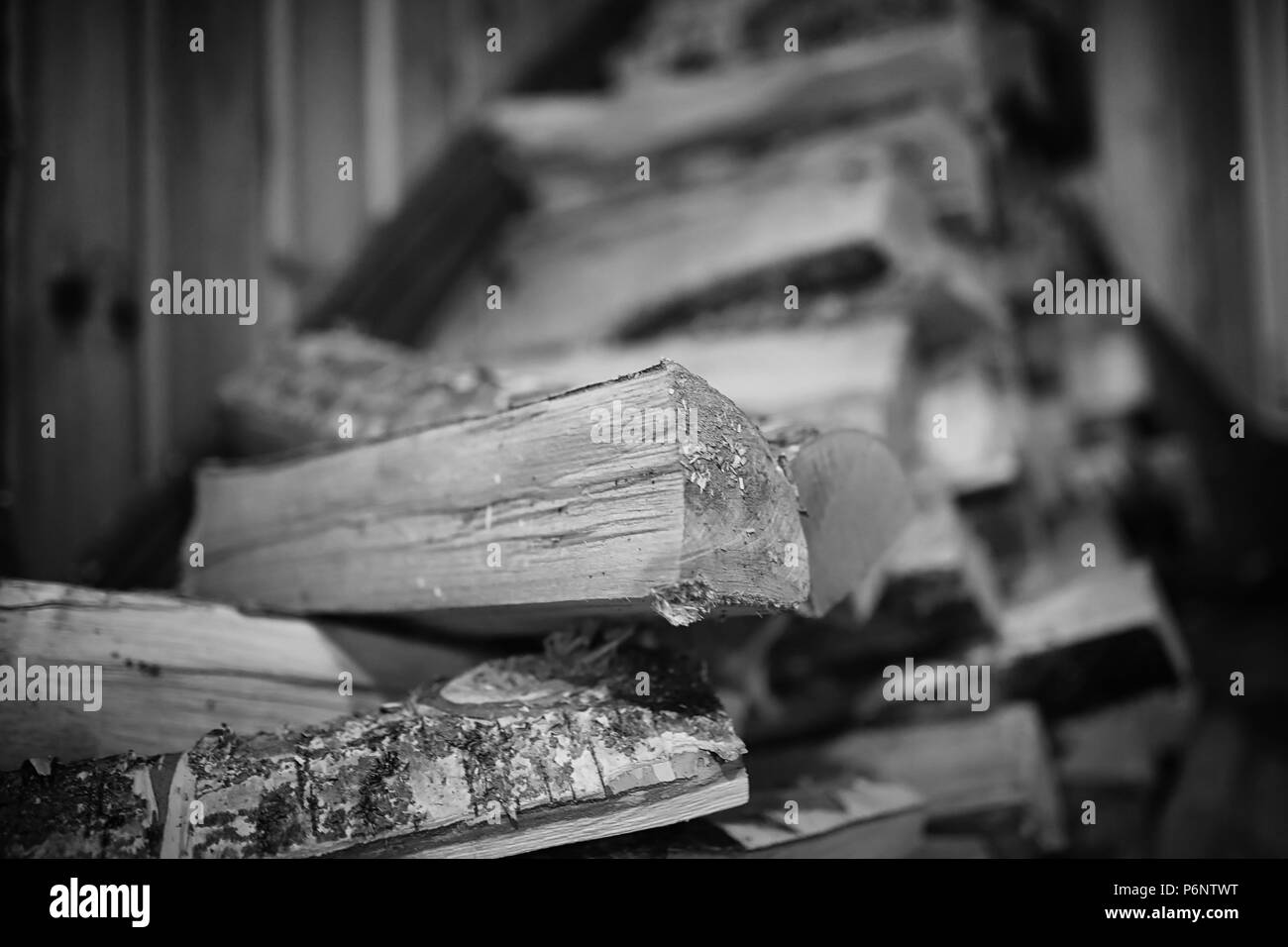 Wood burning stove. Firewood for furnace heating. Warehouse for