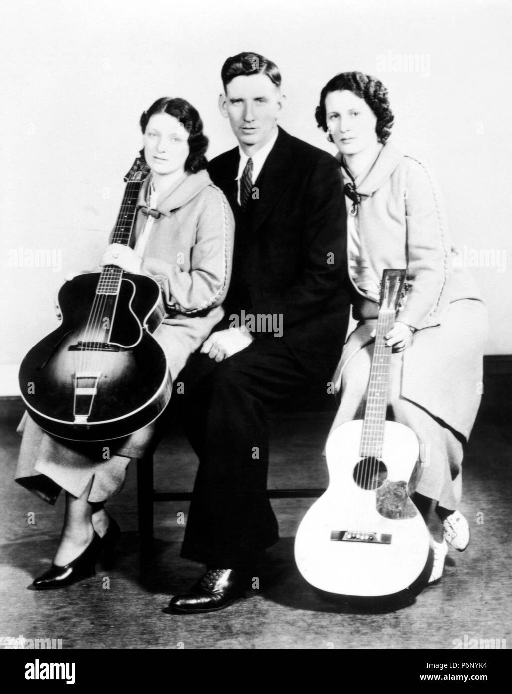 The Carter Family: Maybelle Addington Carter, Alvin Pleasant Delaney Carter and Sara Dougherty Carter, 1937. Stock Photo