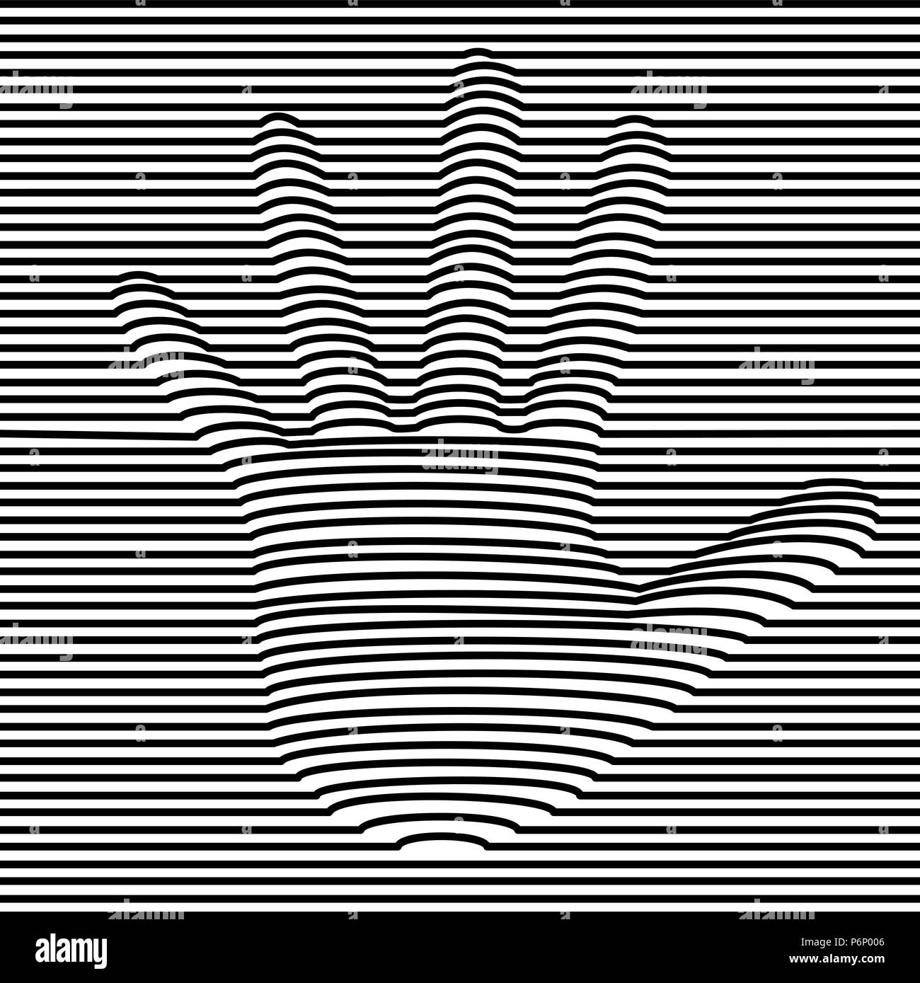 Human hand optic illusion illustration in black and white. 3d volume effect abstract design. EPS10 vector. Stock Vector