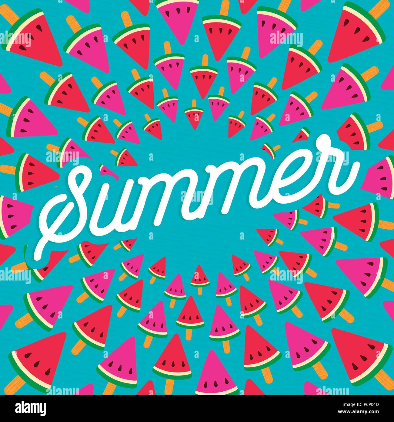 Happy summer greeting card design with tropical watermelon ice cream