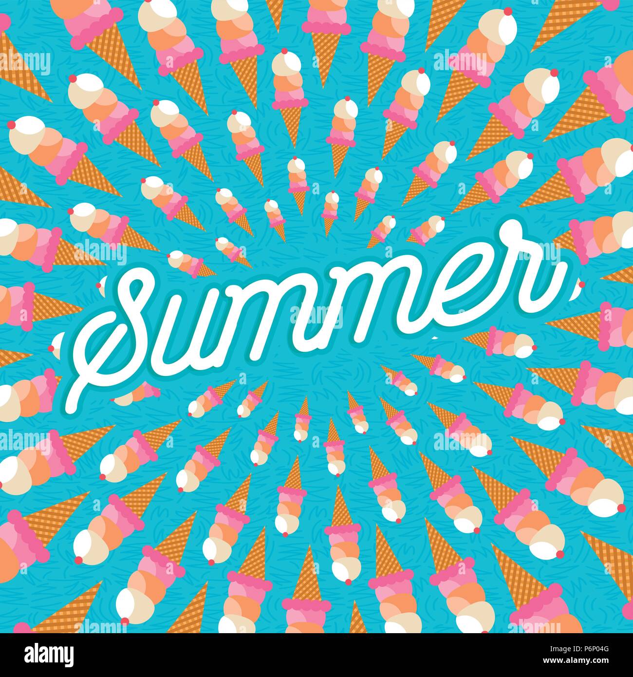 Happy summer greeting card design with ice cream dessert and typography