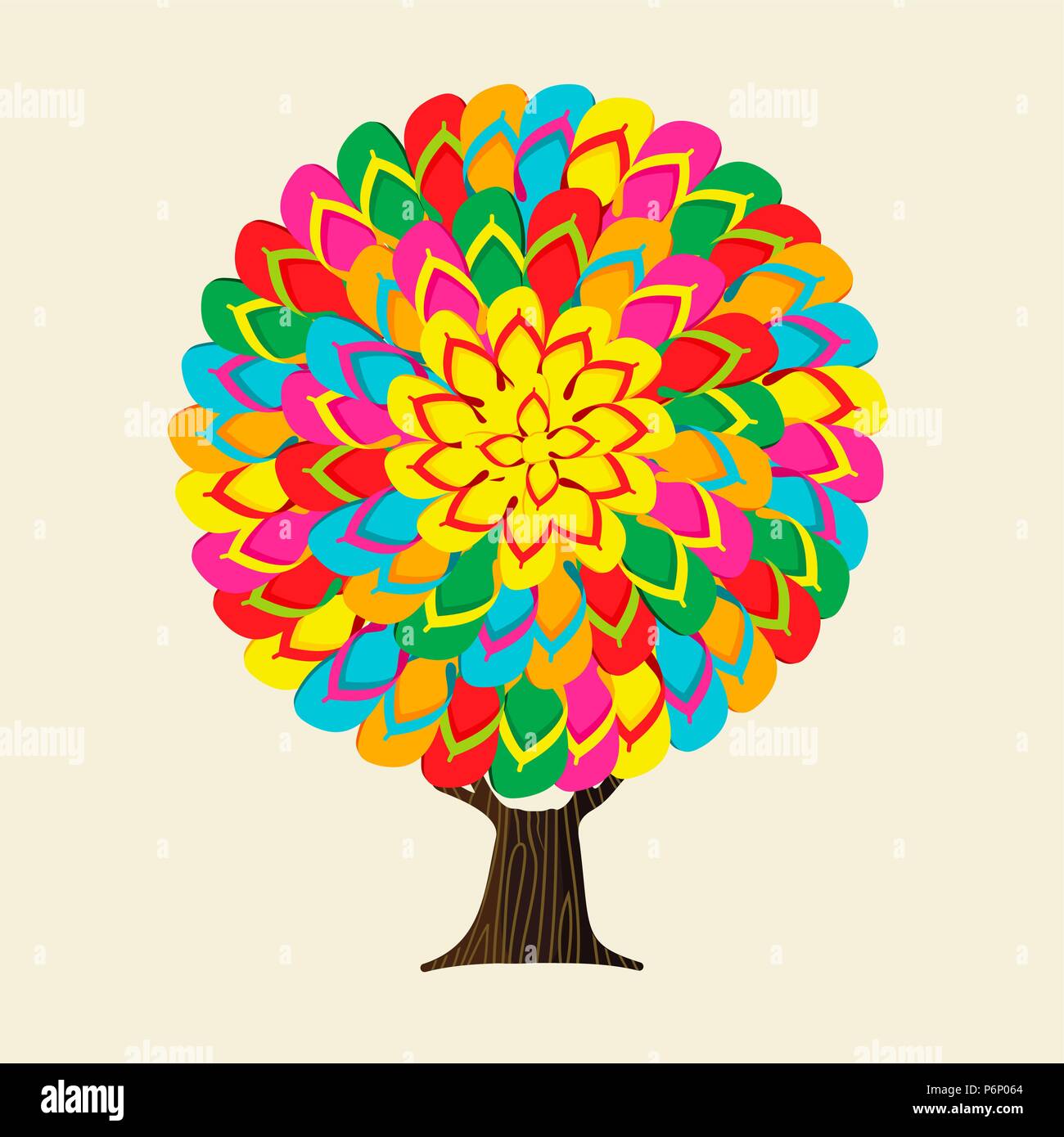 Summer season tree made of beach flip flops, fun summertime vacation concept. Colorful illustration for seasonal holiday. EPS10 vector. Stock Vector