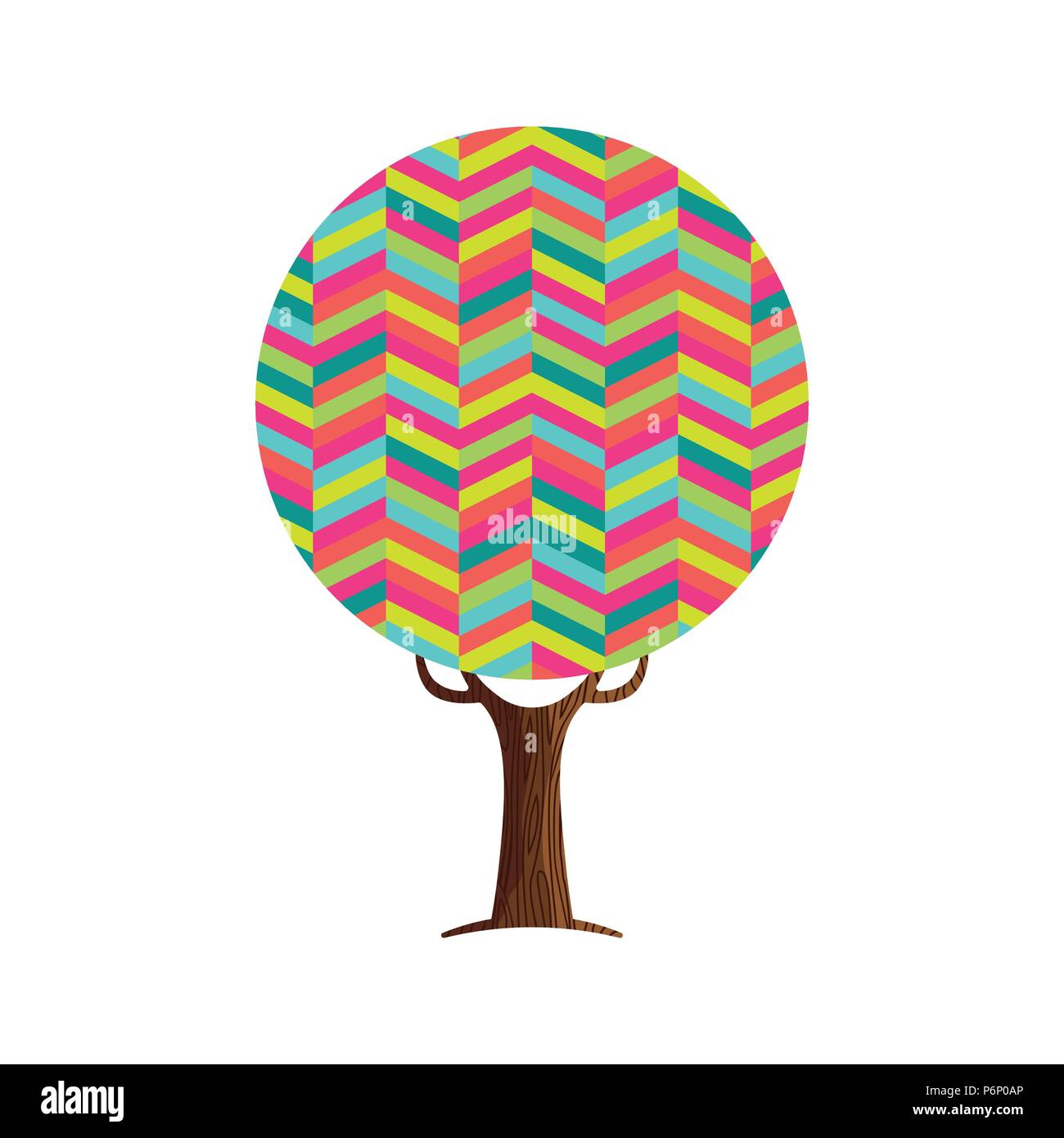 Tree made of colorful abstract shapes. Vibrant color geometric symbols for fun conceptual idea. EPS10 vector. Stock Vector