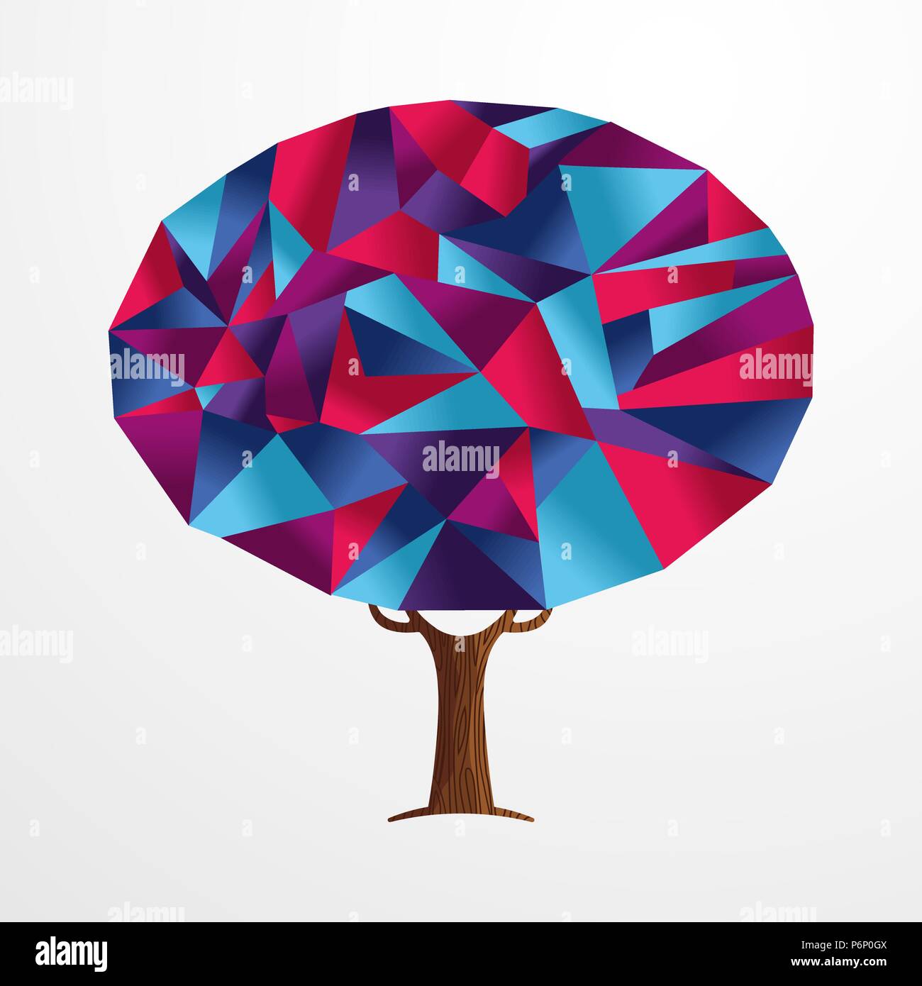 Tree made of colorful abstract shapes. Vibrant color geometric texture for fun conceptual idea. EPS10 vector. Stock Vector