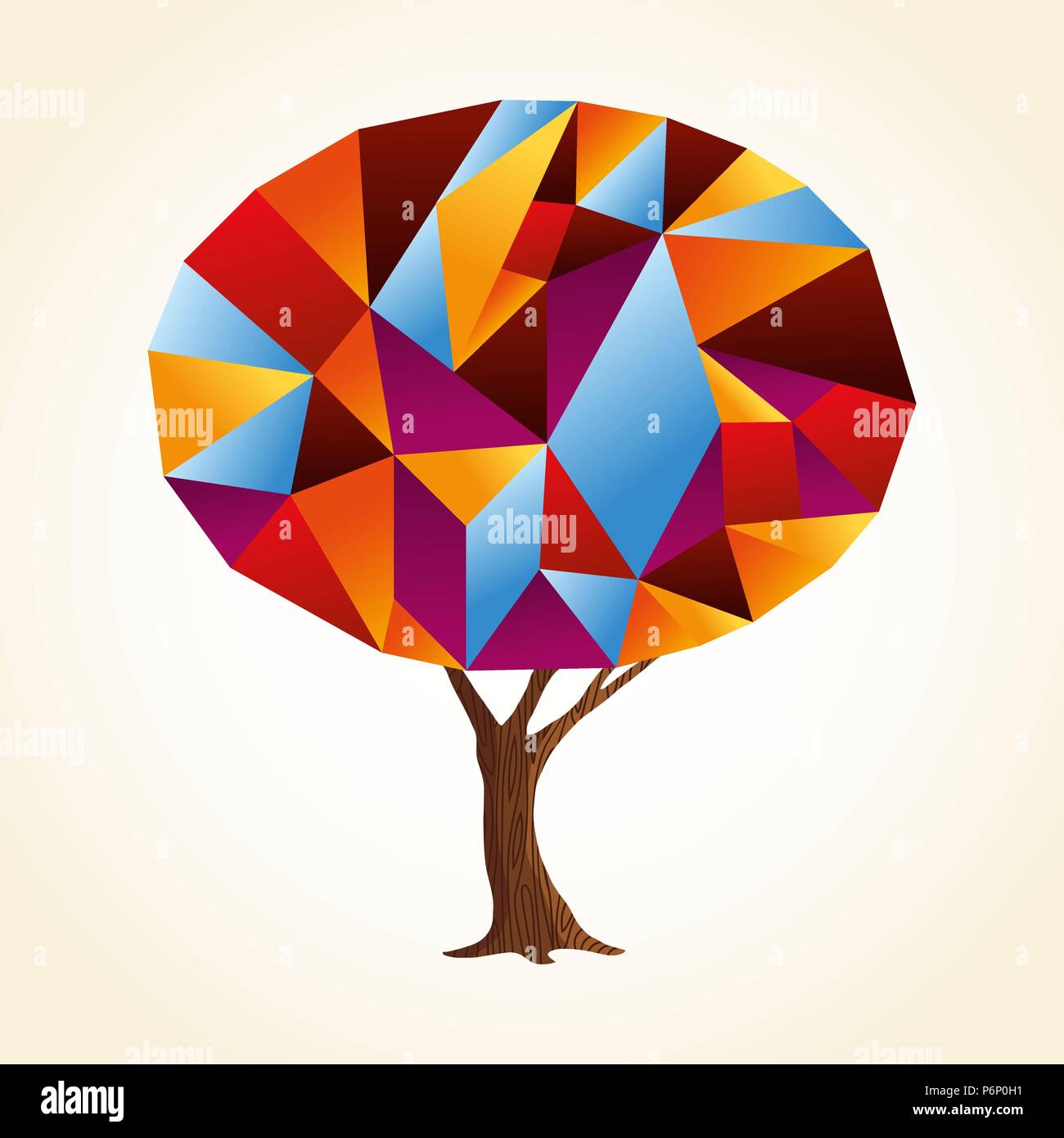 Tree made of colorful abstract shapes. Vibrant color geometric texture for fun conceptual idea. EPS10 vector. Stock Vector
