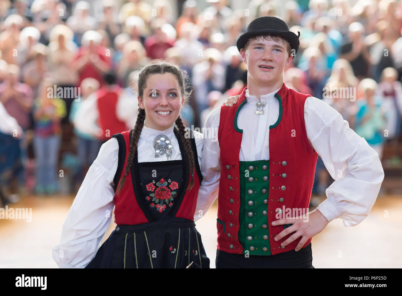 Stoughton, Wisconsin, USA - May 19, 2018 The Stoughton Norwegian Dancers,  wearing traditional clothing from norway, perform traditional dances at the  Stock Photo - Alamy