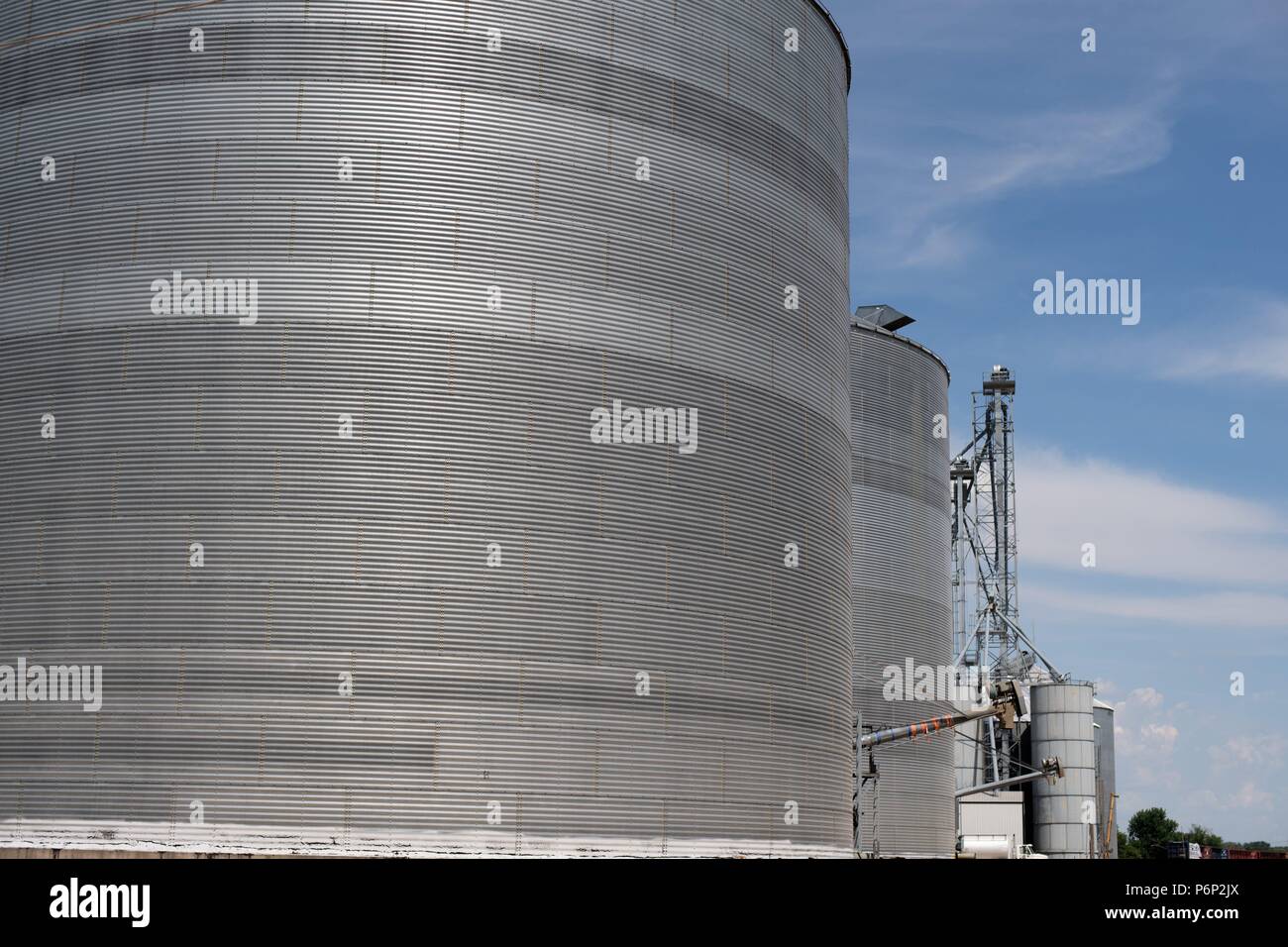 Dyersville, Iowa, USA. Large storage tanks at a farmers cooperative