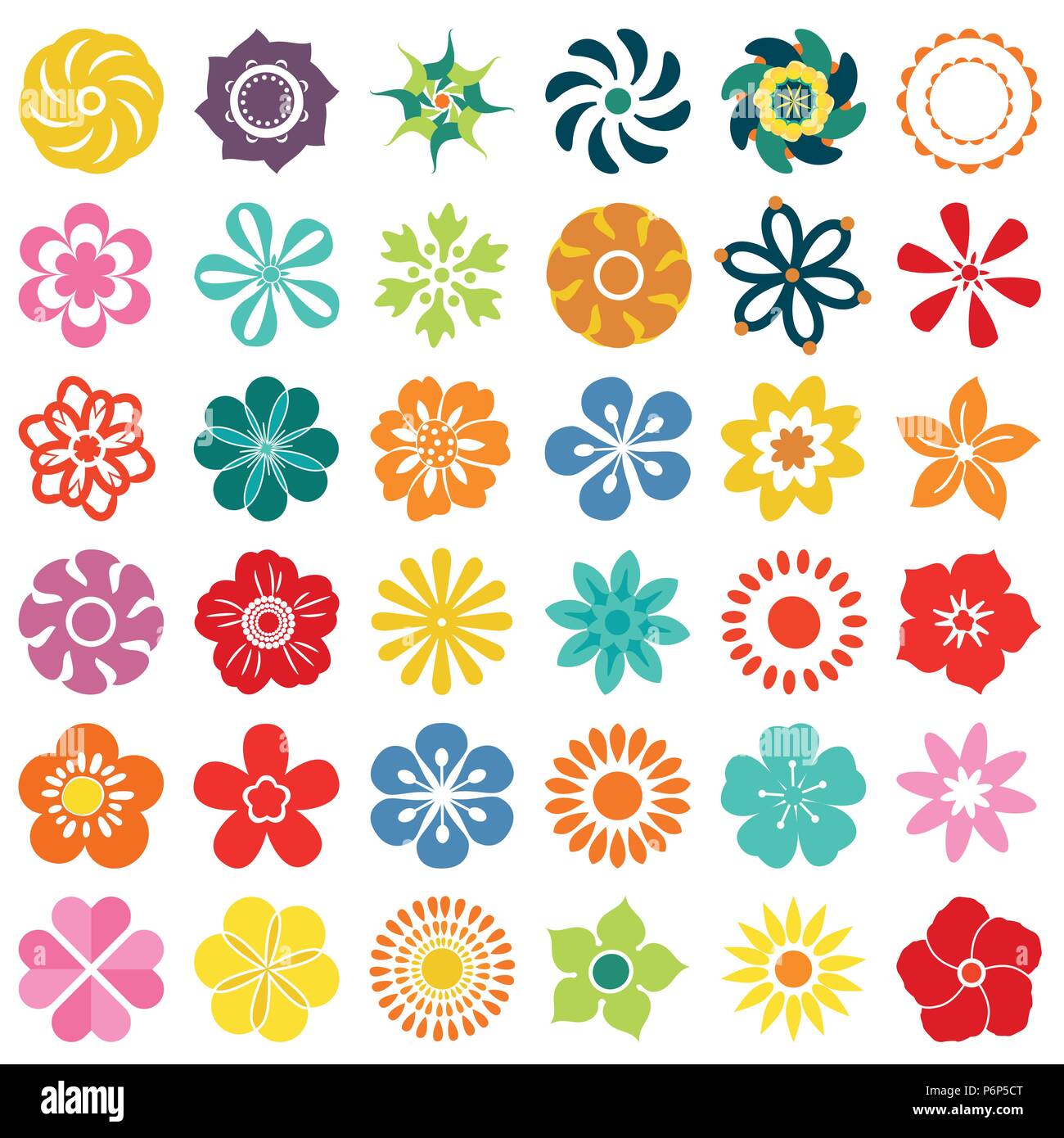 Set of Flowers isolated on white background, Set of colourful floral icon - Flat Vector Illustration. Stock Vector