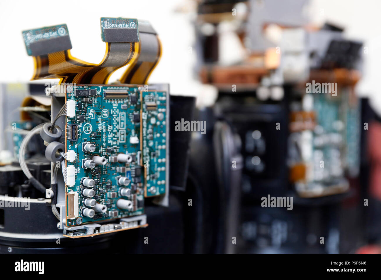 Motherboard, or the main circuit board of a video camera. Close-up. Geneva. Switzerland. Stock Photo