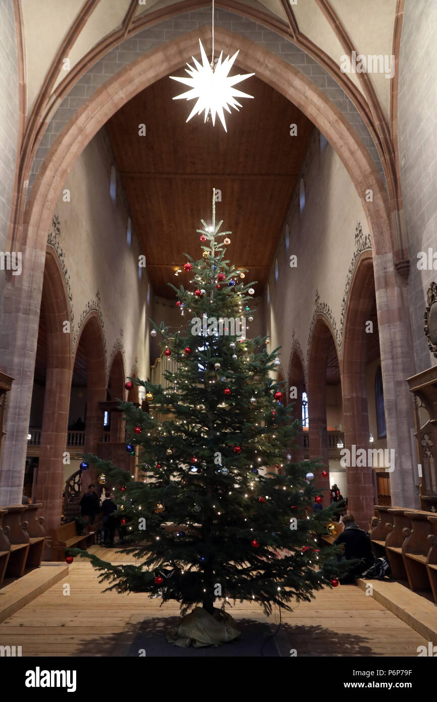 Theodorskirche.  Theodorskirche. Christmas tree in the church.  Basel. Switzerland. Stock Photo