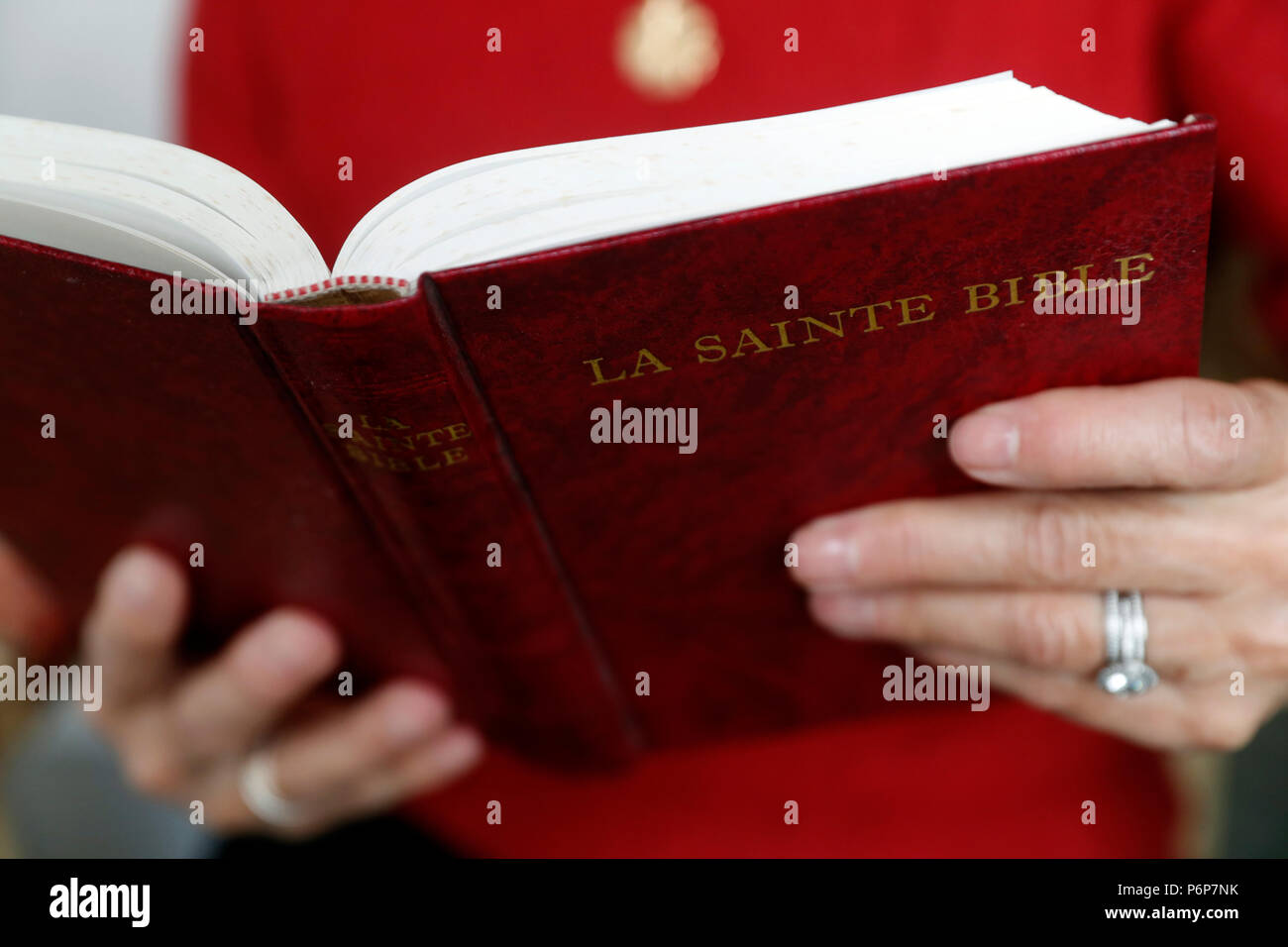 Senior woman reading the bible.  Switzerland. Stock Photo