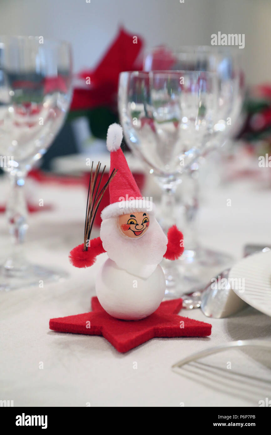 Christmas decorations on dining table.  Geneva. Switzerland. Stock Photo