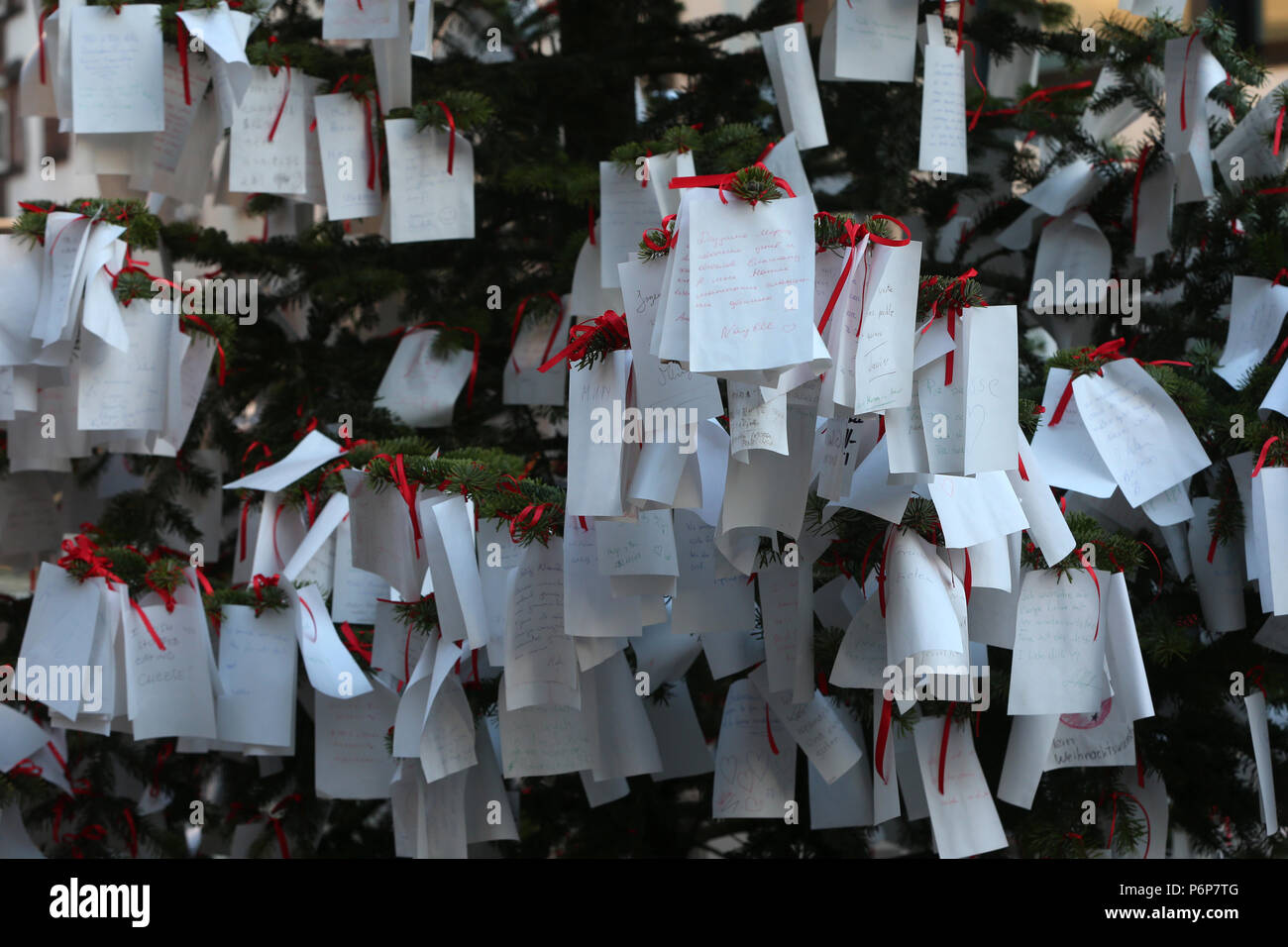 Messages on a Christmas  tree.  Basel. Switzerland. Stock Photo