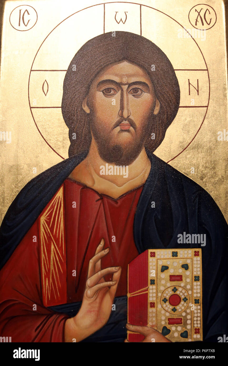 Greek orthodox icon of Jesus Christ Pantocrator. Basel. Switzerland. Stock Photo