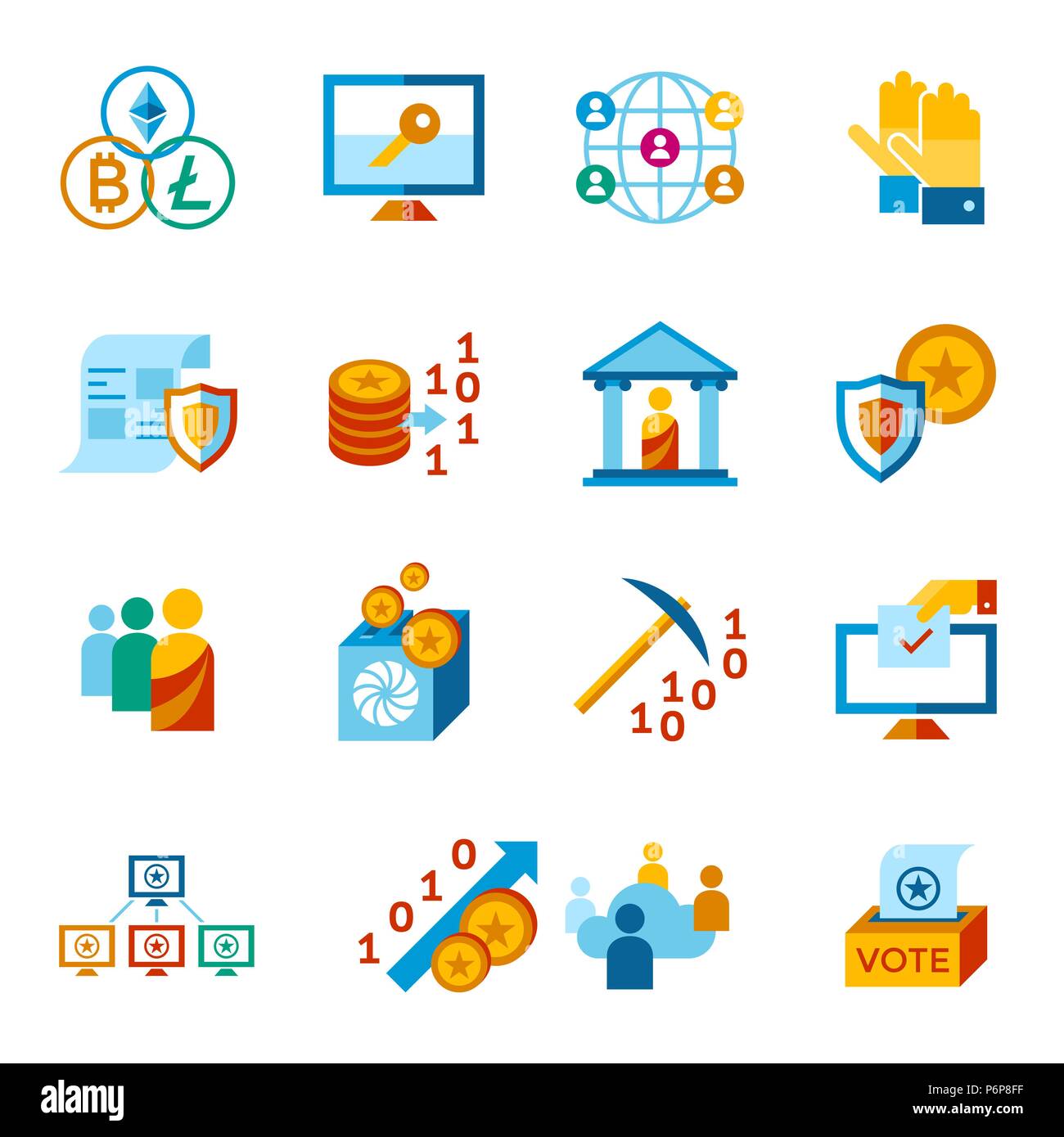 Digital vector crypto democracy and security icons set infographics Stock Vector