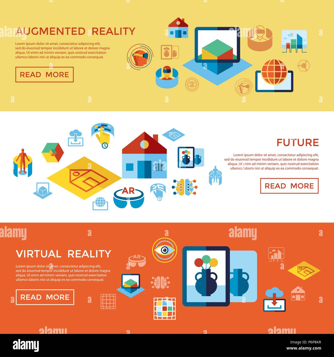 Digital vector augmented and virtual reality icons set infographics ...