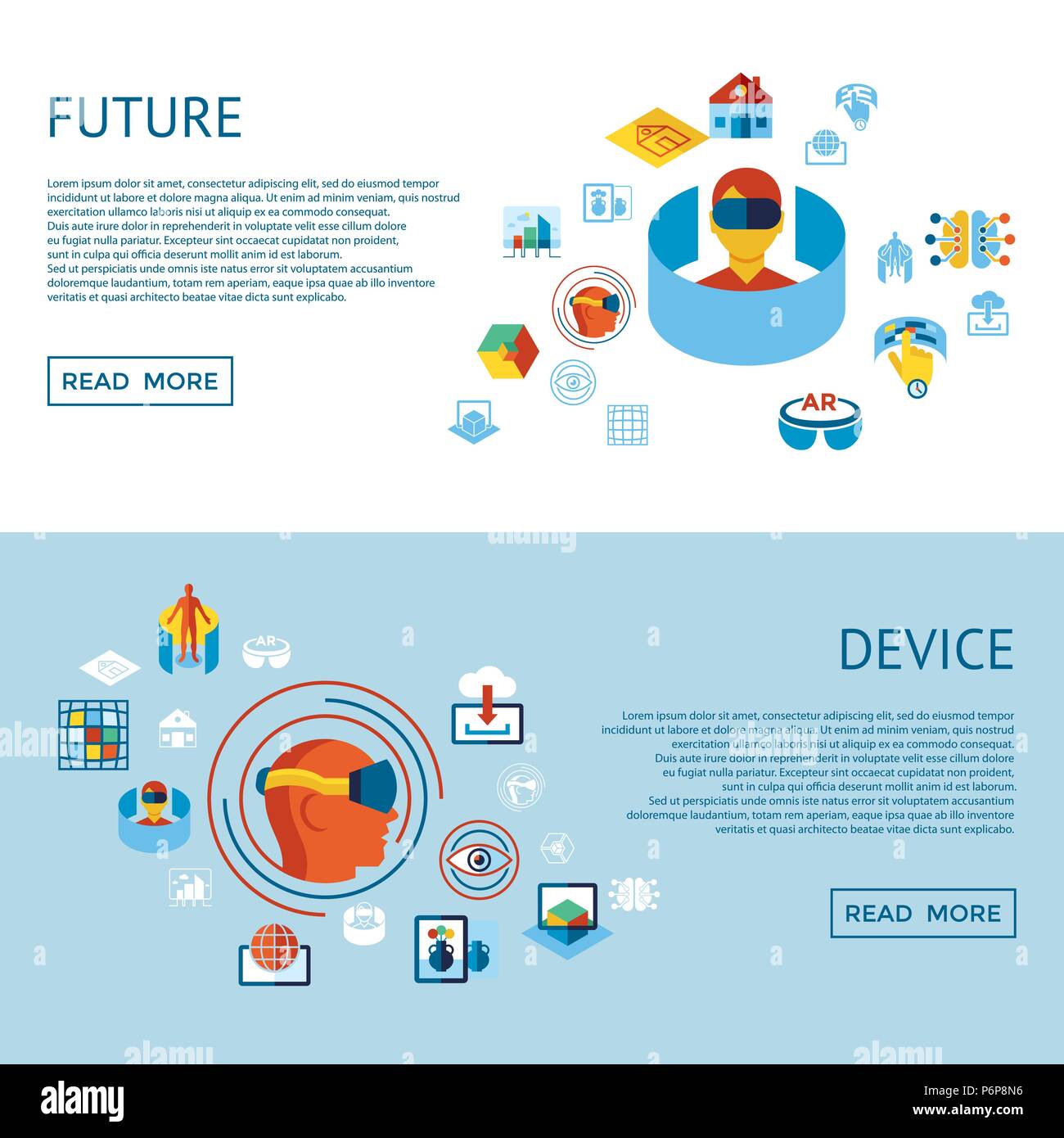 Digital vector augmented and virtual reality icons set infographics ...