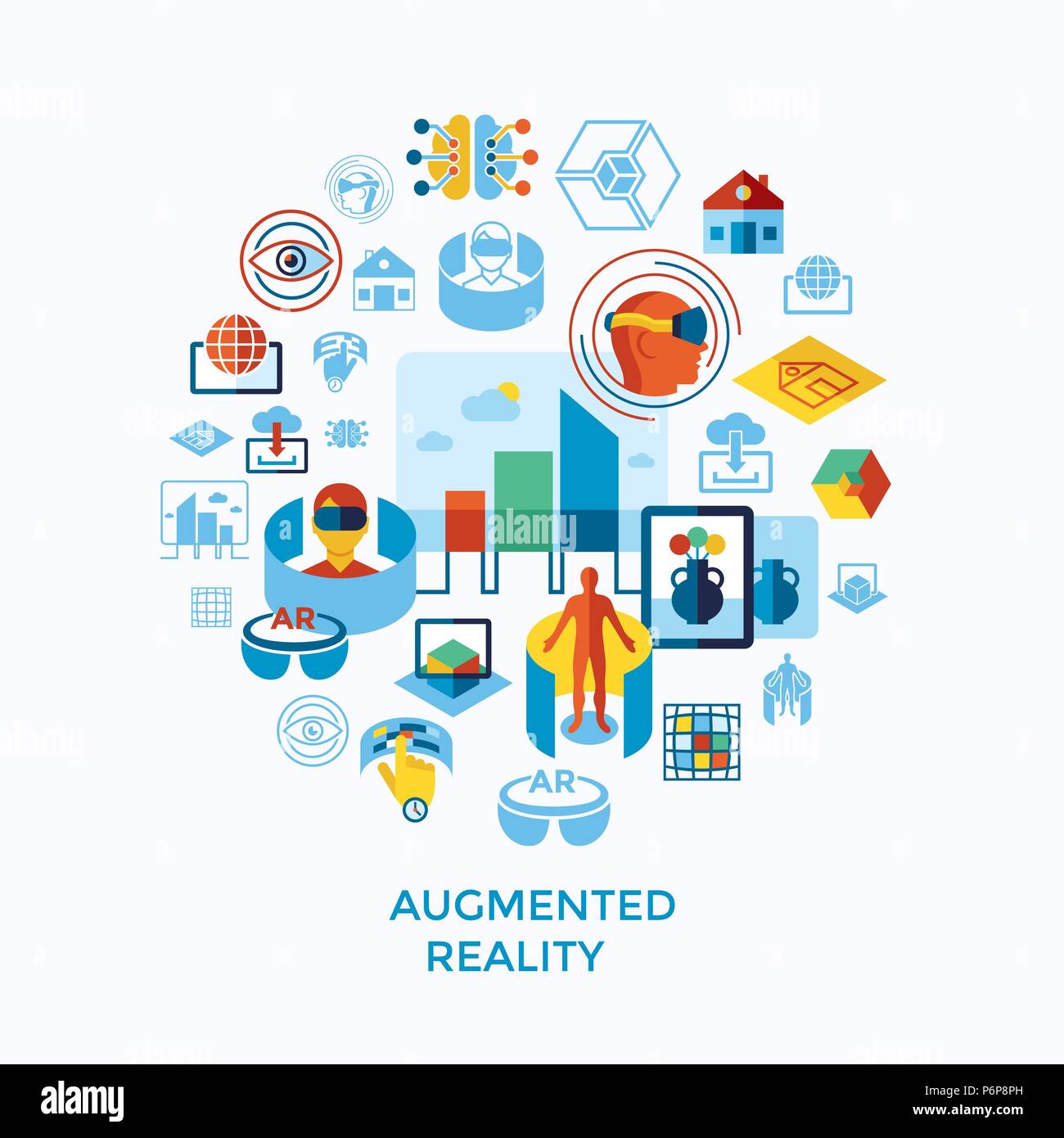 Digital vector augmented and virtual reality icons set infographics ...