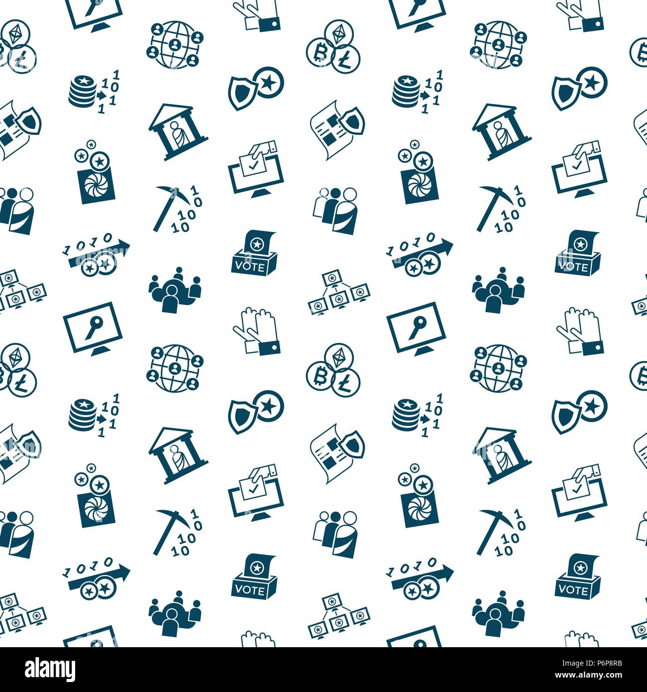 Digital vector crypto democracy and security icons set, seamless pattern Stock Vector