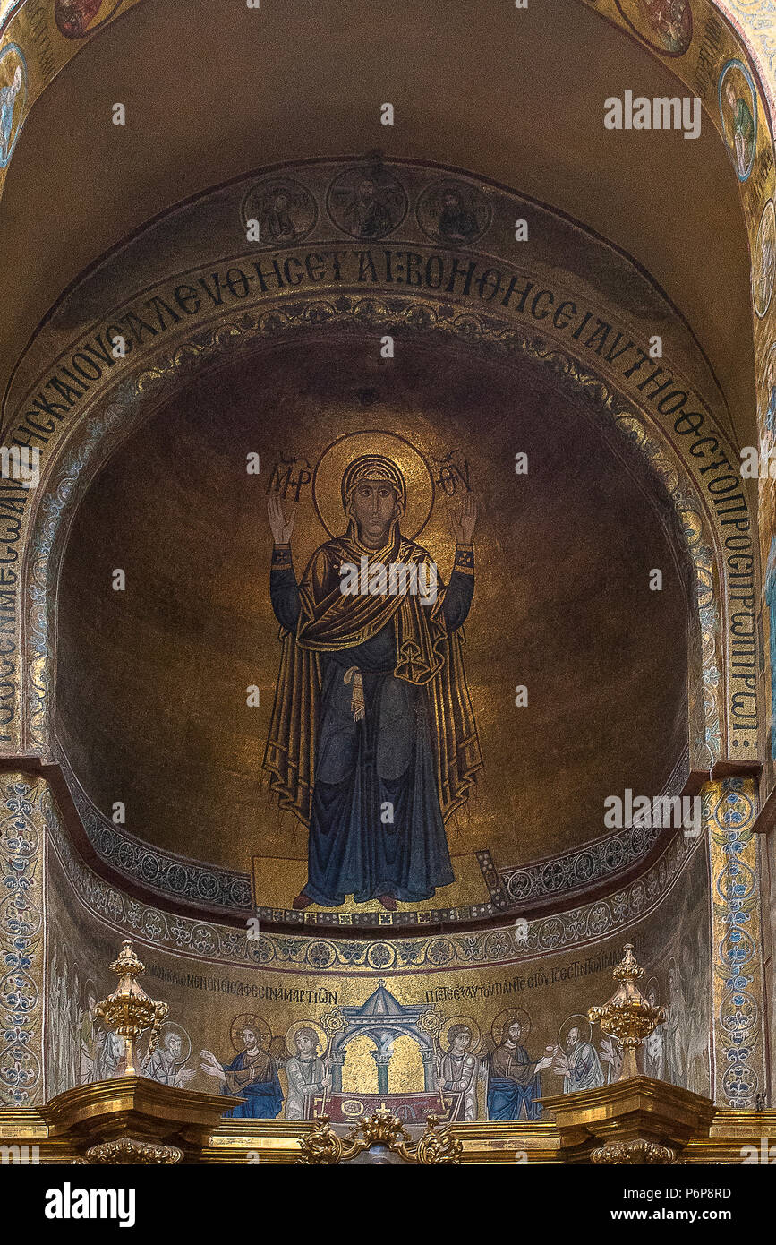 11th-century Virgin Mary apse of Santa Sophia's cahedral, Kiev.  Ukraine. Stock Photo