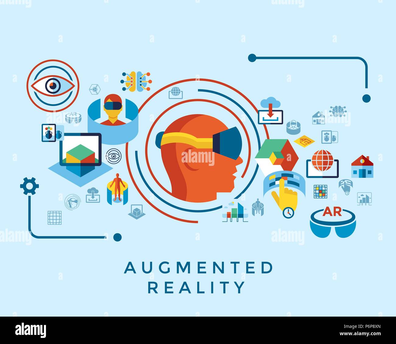Digital vector augmented and virtual reality icons set infographics ...