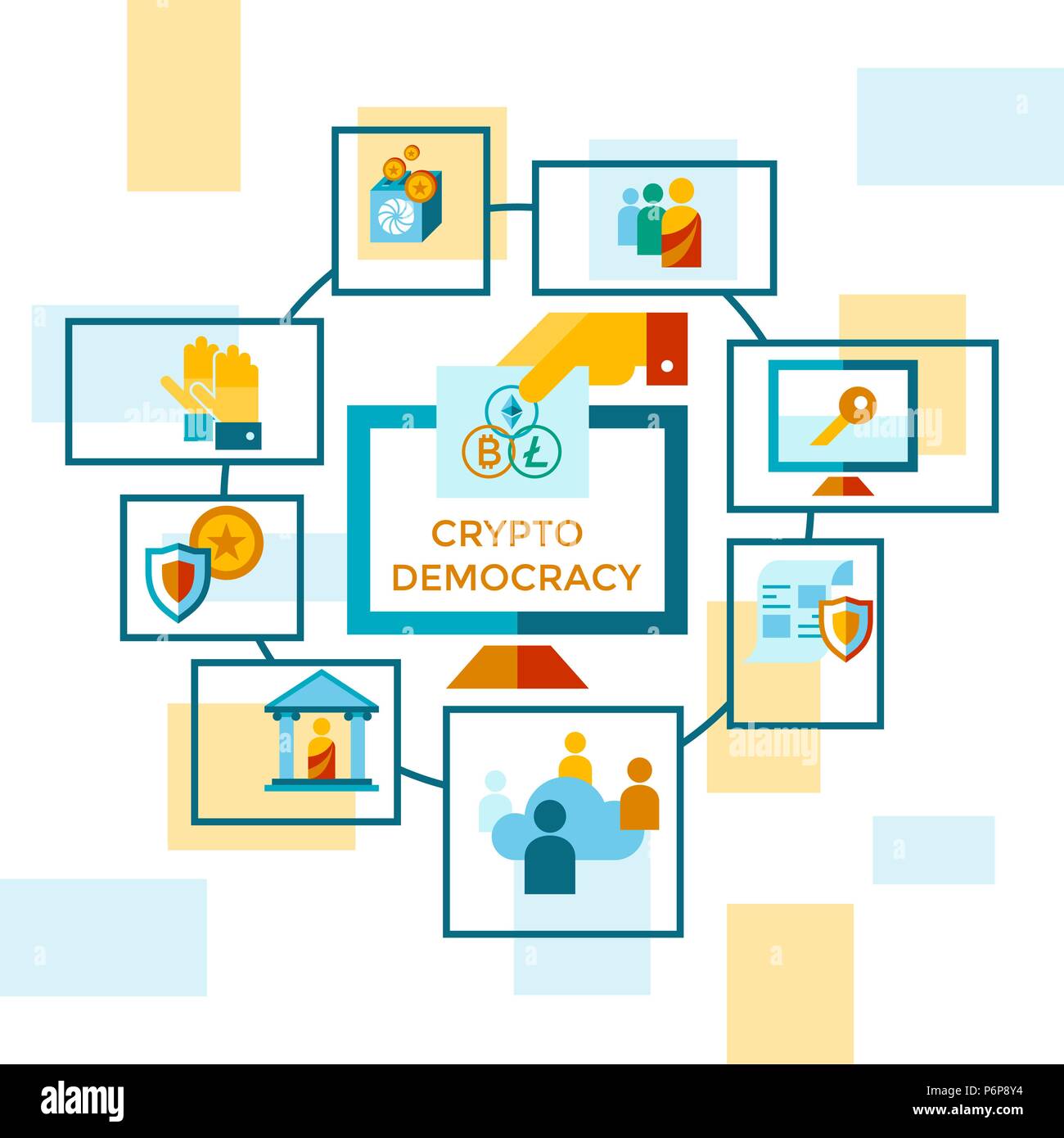 Digital vector crypto democracy and security icons set infographics Stock Vector