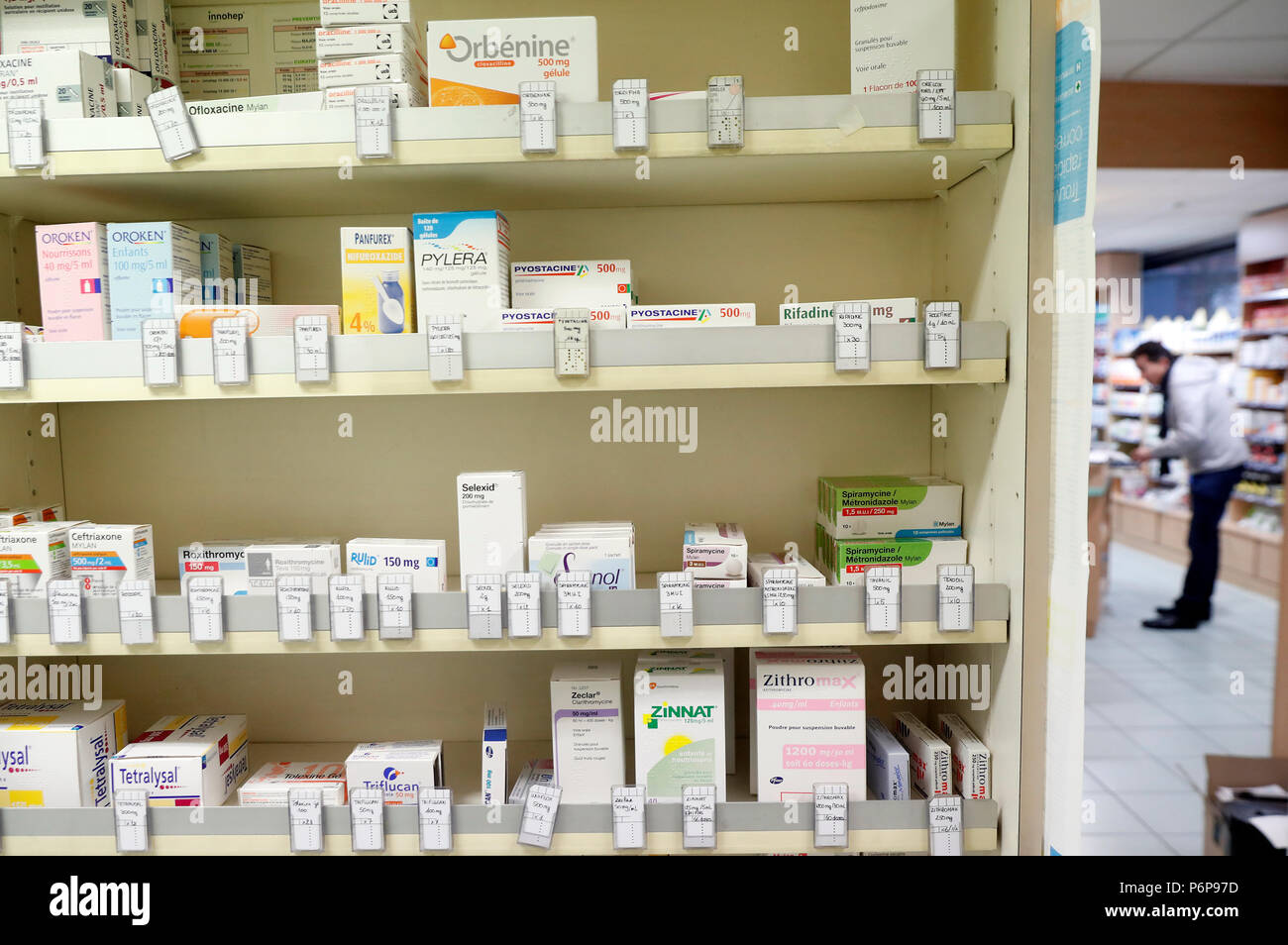 Shelves of medication on sale in a pharmacy Stock Photo - Alamy